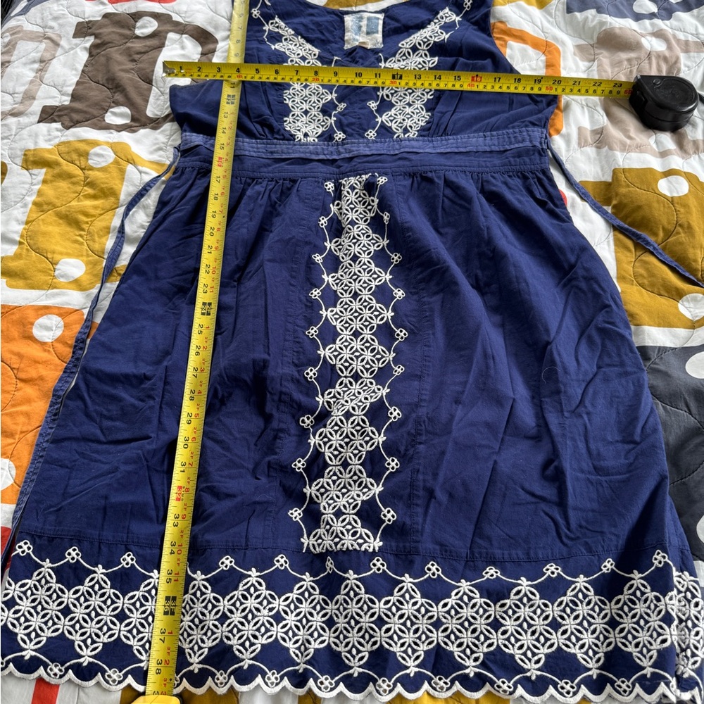 Vintage Anthropologie Navy Blue Embroidered Dress